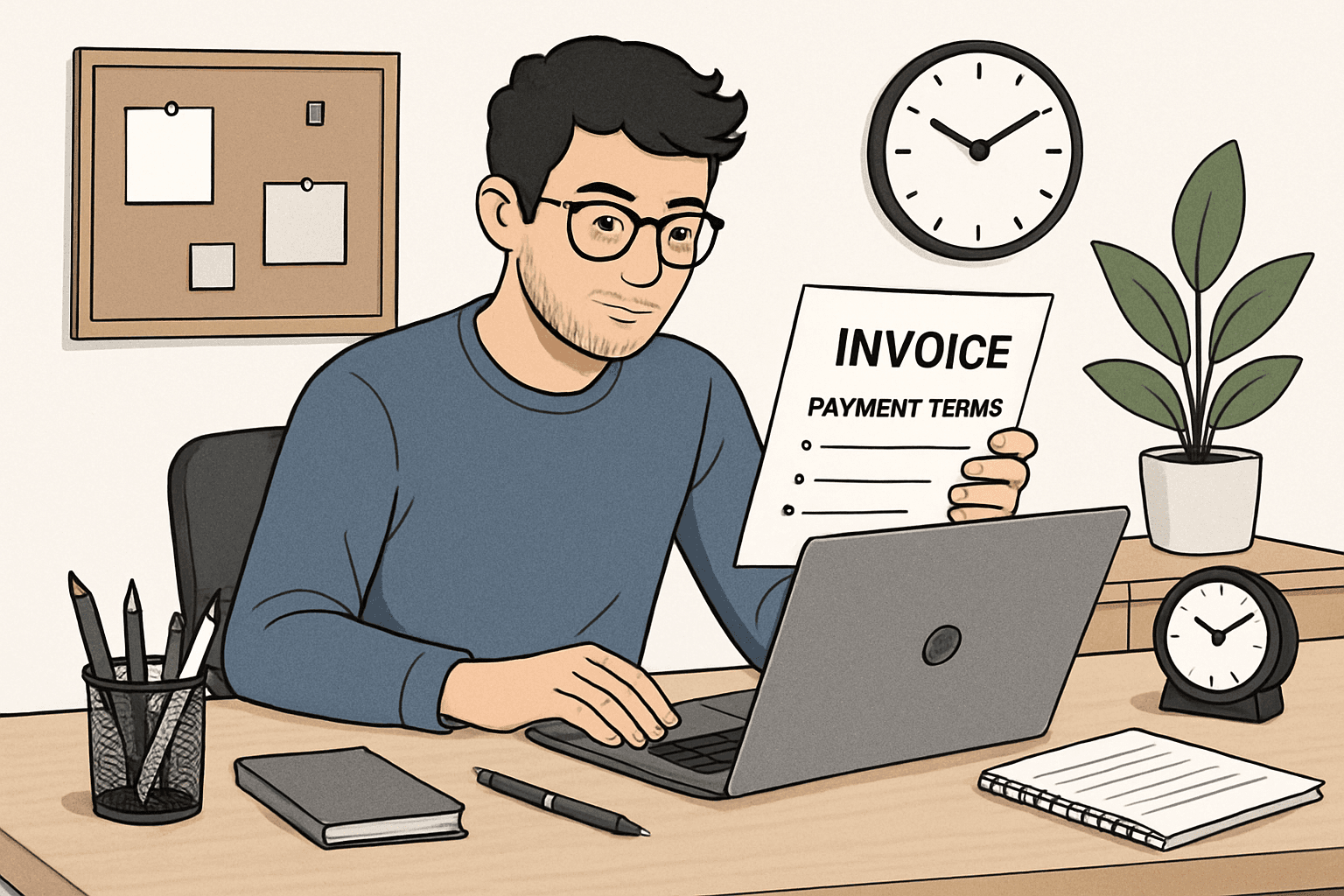Freelancer reviewing invoice payment terms on a laptop